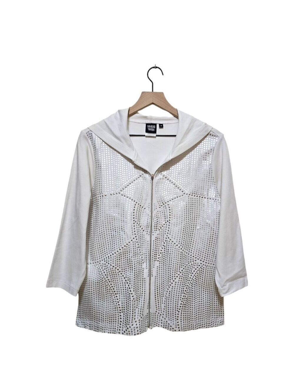 Sharon Young NWT White Enchanted Summer Hooded Sweater Sz M